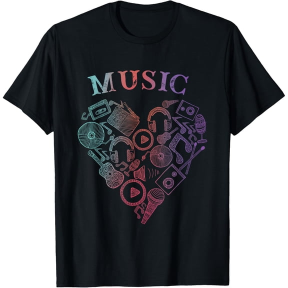Music instrument heart, cut music instrument lovers T-Shirt men and women can wear,black,white,creative gift