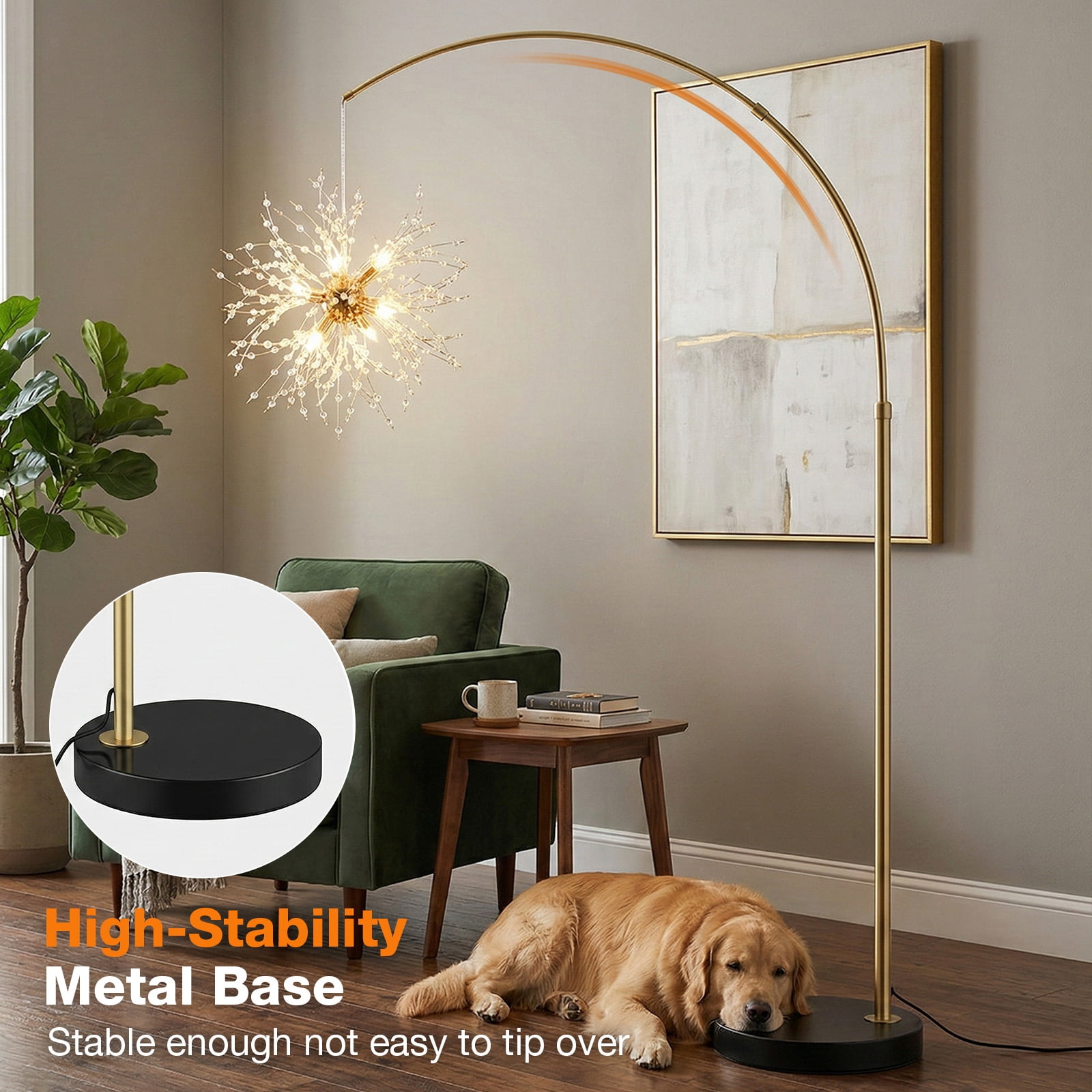 SERBASIC Crystal Floor Lamp for Living Room, Modern Standing Lamp with Heavy Duty Marble Base and Foot Switch, Tall Lamp with K9 Crystal for Bedroom Office