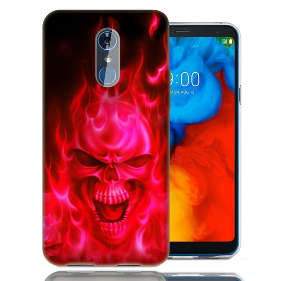 MUNDAZE For LG Stylo 4 Red Flaming Skull Design TPU Gel Phone Case Cover