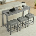 thumbnail image 3 of Knubmt 59 Inch Bar Table with Power Outlet, Wood Dining Table with 3 Pack Upholstered Stools, Dining Table Chair Set for Living Room, Dining Room, Kitchen, Gray, 3 of 10