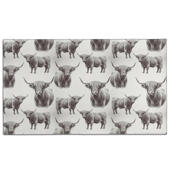 White Highland Cow Sketch Pattern Door Rugs,Washable Non Slip Door Mats Indoor,Decorative Door Mats,Entry Mat Indoor for Entrance,Bedroom,Kitchen,Bathroom,17"x30"