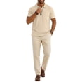 thumbnail image 5 of Qzwdhjm Mens Linen Henley Shirts for Lounge Vacation Short Sleeve Button Up Shirt Casual Big and Tall Top Summer Beach Travel Tshirts, 5 of 7