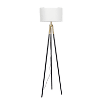 Sway Brassed Floor Lamp with On/Off Triple Legs White Fabric Shade Black,Gold,White   Table&Floor Lamps   Incandescent   Fabric,Metal