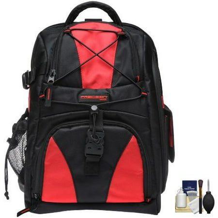 Precision Design Multi-Use Laptop/Tablet Digital SLR Camera Backpack Case (Black/Red) with Cleaning Kit for Nikon D3100, D3200, D5100, D5200, D7000, D600 & D800