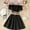 c01Black, variant on Girl's Cute Fashion Ruffle Trim Two Piece Off Shoulder Cami Pleated Mini Dress Outfits Set With Belt Green 9Y