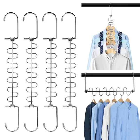 Kleverise 4 Pack Metal Space Saving Hangers - 12 Slots Stainless Steel Clothes