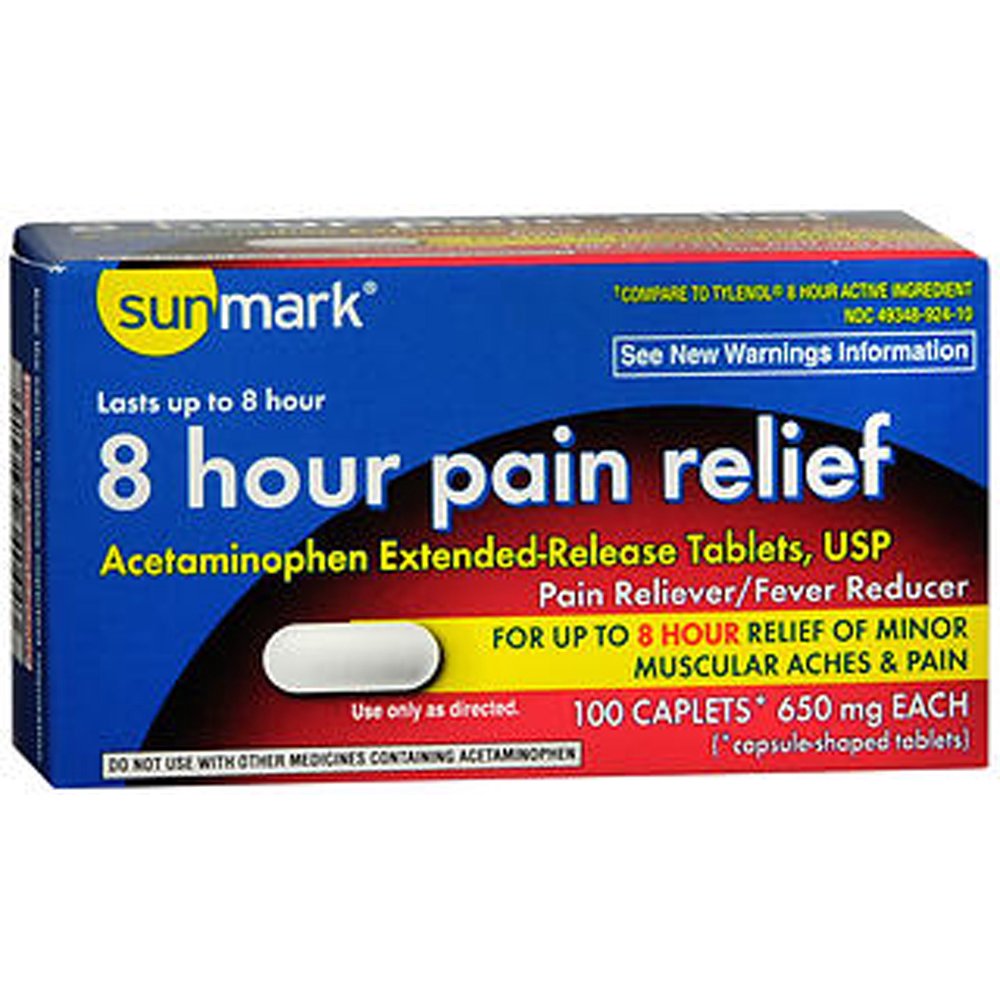 Sunmark 8 Hour Pain Relief Caplets, 650 mg, 100 Count