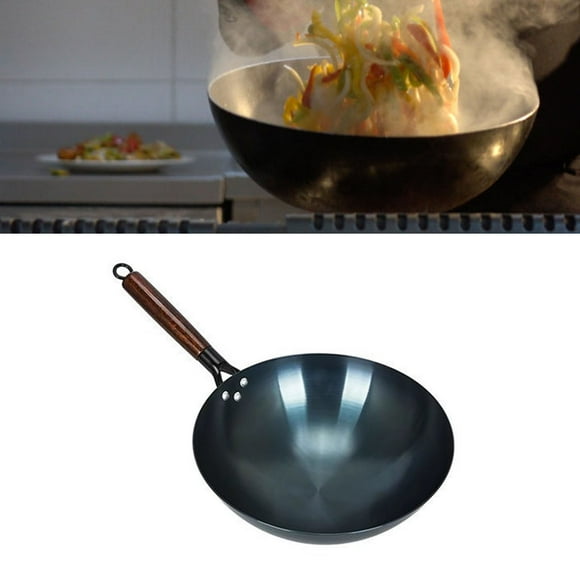 Cast Iron Wok Pan Wok Traditional Chinese Round Bottom Uncoated Single Handle Nonstick Wok for Home and Restaurant Chinese Wok