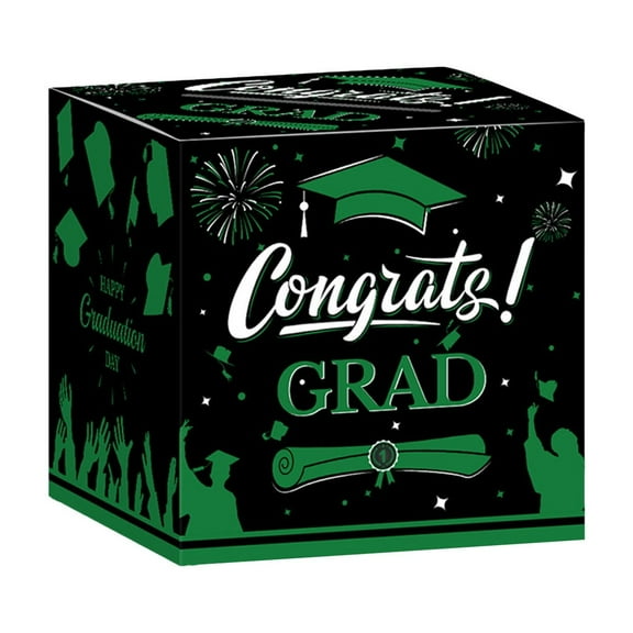 Nmdmisc Graduation Card Box Holder, Congrats Grad Foldable Cardboard Decorations Box for Graduation Party Decoration and Grad Parties (Green)