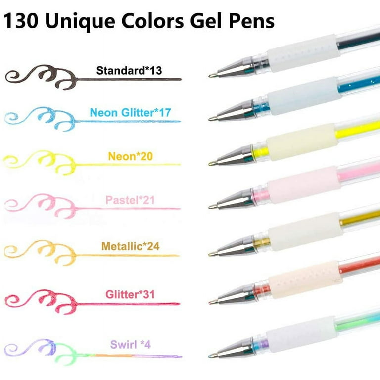 Gel Pens, Shuttle Art 130 Colors Gel Pen with 1 Coloring Book in Travel Case for
