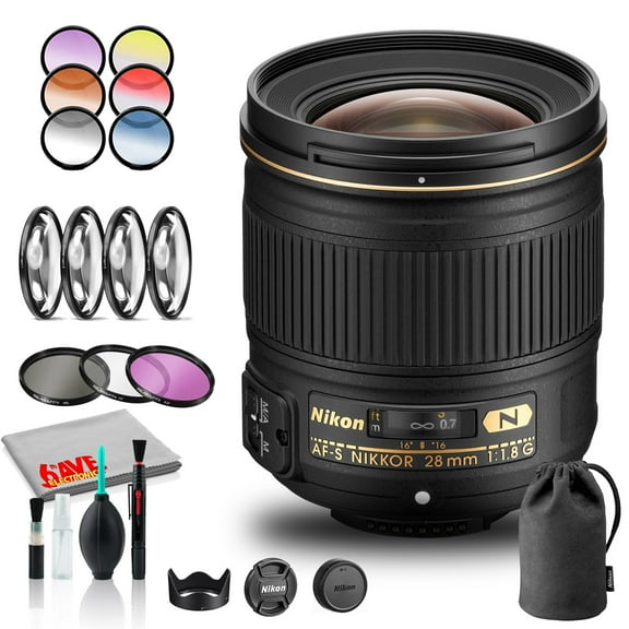 Nikon AF-S NIKKOR 28mm F/1.8G Lens (INTL Model) with Lens Case and Filter Kits