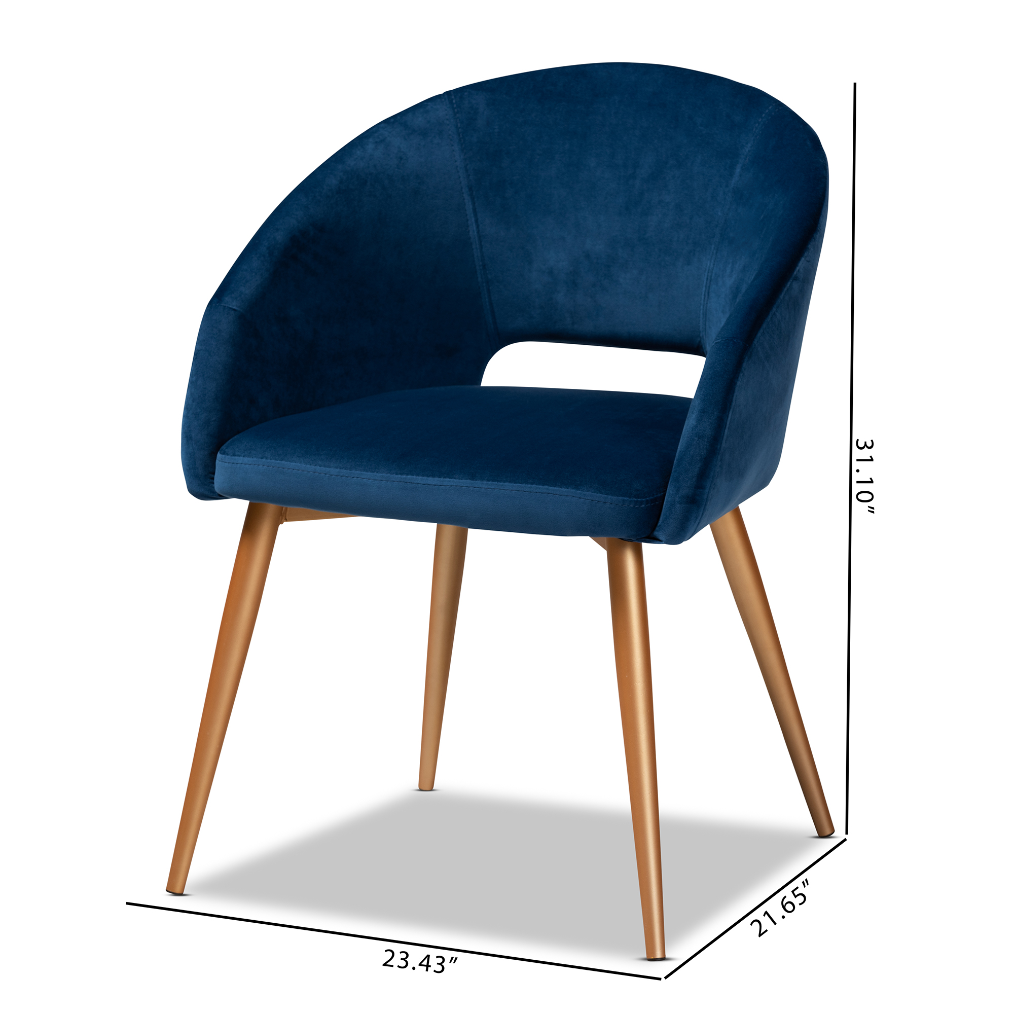 Baxton Studio Vianne Glam and Luxe Navy Blue Velvet Fabric Upholstered Gold Finished Metal Dining Chair