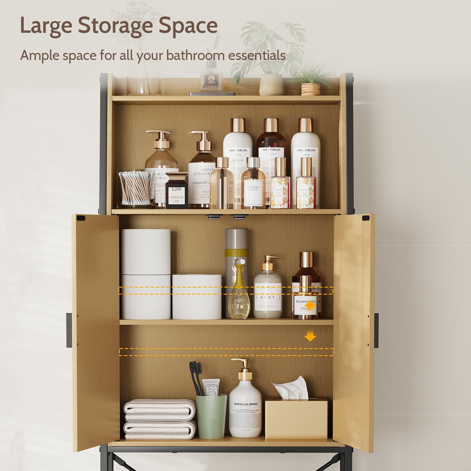 Vividwood Over-the-Toilet Cabinet with Soft Close Doors, Off-White