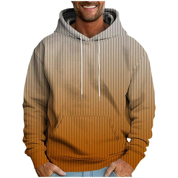 Trendy Hoodies for Men Gradient Color Drawstring Hooded Pullover Sweatshirts with Pocket Long Sleeve Casual Tops (XL, Yellow 02)