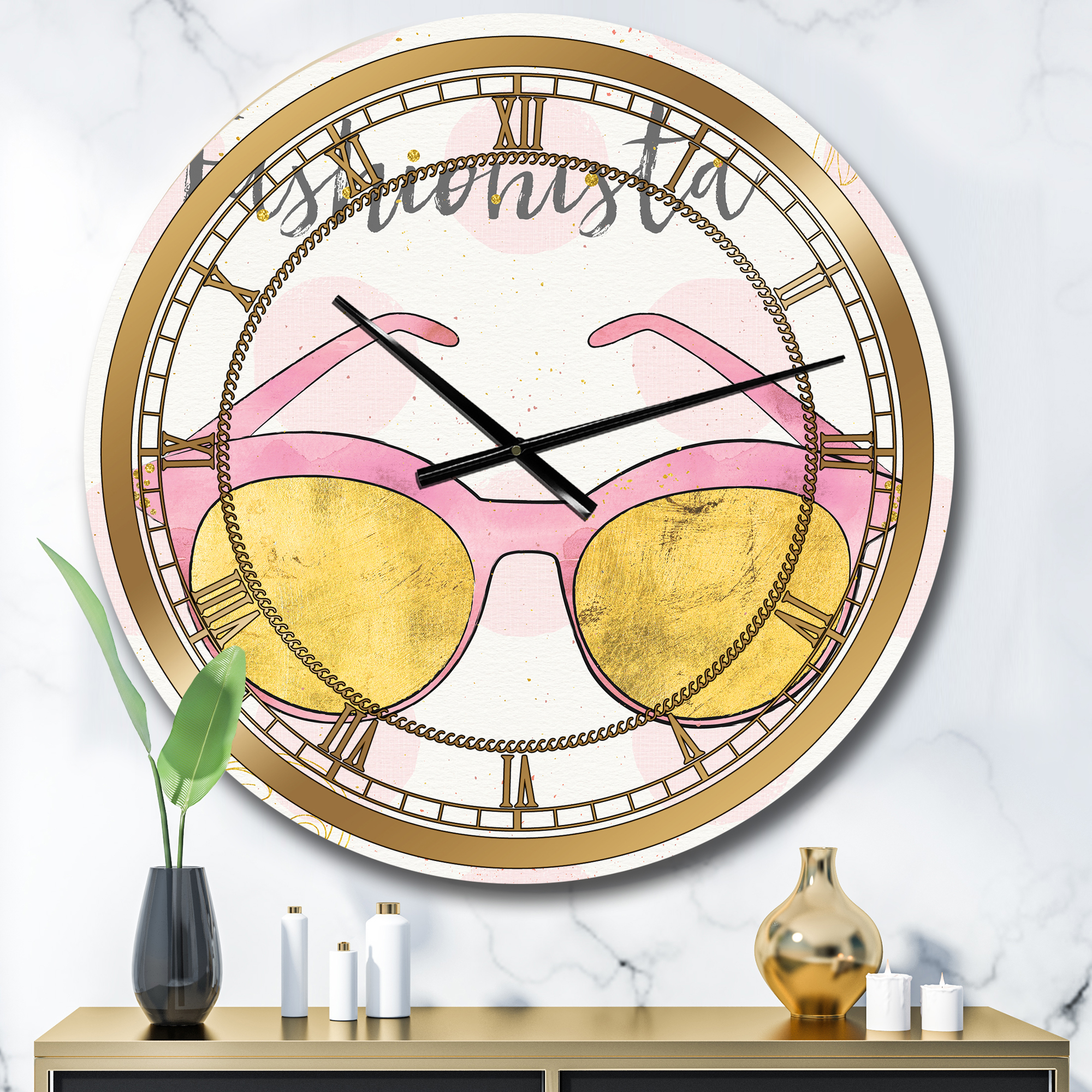 Designart 'Fashion Glam Accessories Pink' Glam wall clock