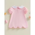 thumbnail image 6 of Infant Toddler Baby Girl Easter Dress Puff Short Sleeve Doll Collar Rabbit Embroidery Plush Ball Decor A Line Dress Summer Clothes 6M-4T, 6 of 10
