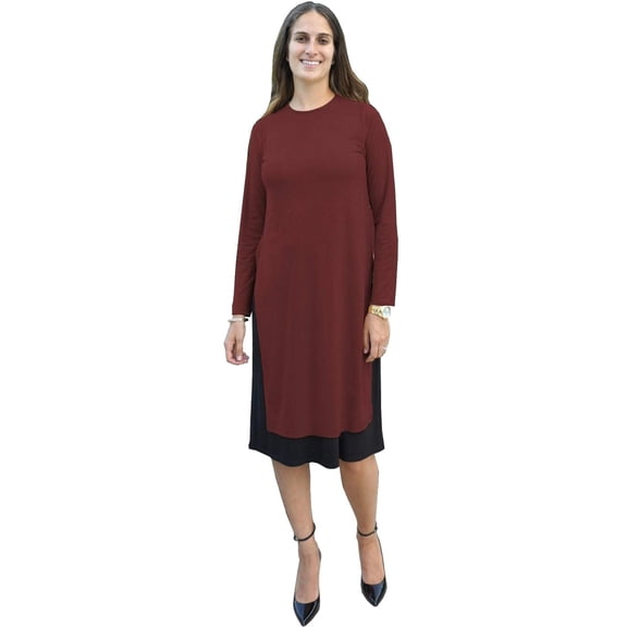 Women's MICRO SUEDE Layered Side Slit Tunic Style Below the Knee Length Midi Dress