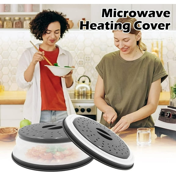 Collapsible Microwave Splatter Cover for Food,Kitchen dish bowl Plate lid Can be Hung,Dishwasher-Safe,Fruit Drainer Basket,BPA-Free,Gray