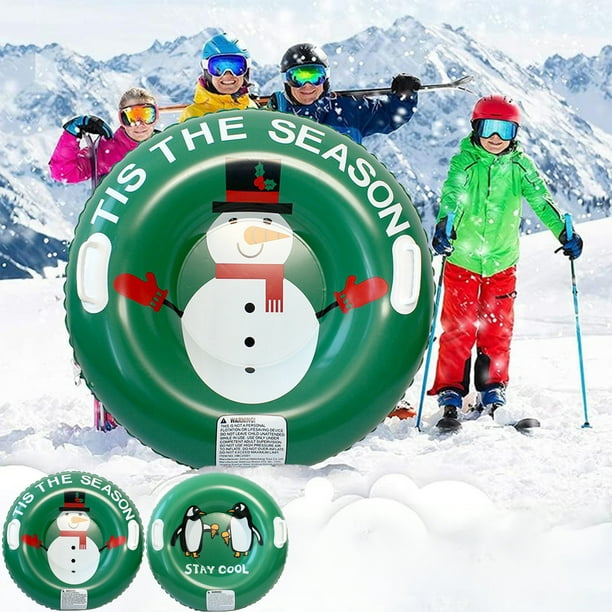 Trineo inflable con aros de esquí, tubo para deportes de nieve, asa inferior reforzada y resistente, juguetes de invierno para exteriores, portátil y plegable, fabricado en PVC resistente,