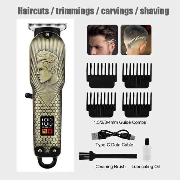 Cordless Rechargeable Hair Clipper Kit and Beard Trimmer with Charge level display