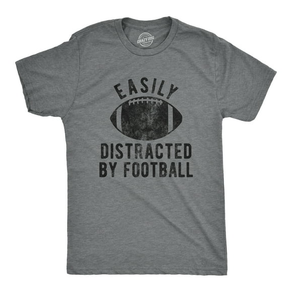 Mens Easily Distracted By Football T Shirt Funny Sunday Night Novelty Graphic Tee for Guys (Dark Heather Grey) - M