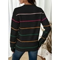 thumbnail image 3 of DOKOTOO Women's Sweater Striped Long Sleeve Black Knit Top for Fall Spring Winter Crew Neck, 3 of 9