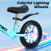 WLRETMCI Kid Balance Bike, 12'' Toddlers Training Bicycle for 2-5 Years Old Boys Girls, Lightweight with Lighting up Wheels, Bule