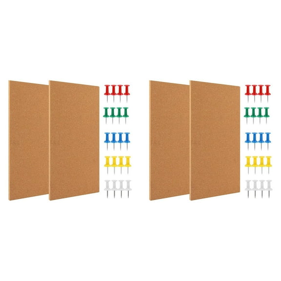 4X Cork Board Bulletin Board, Small Rectangular Pin for Wall, Self-Adhesive Office, School and Home
