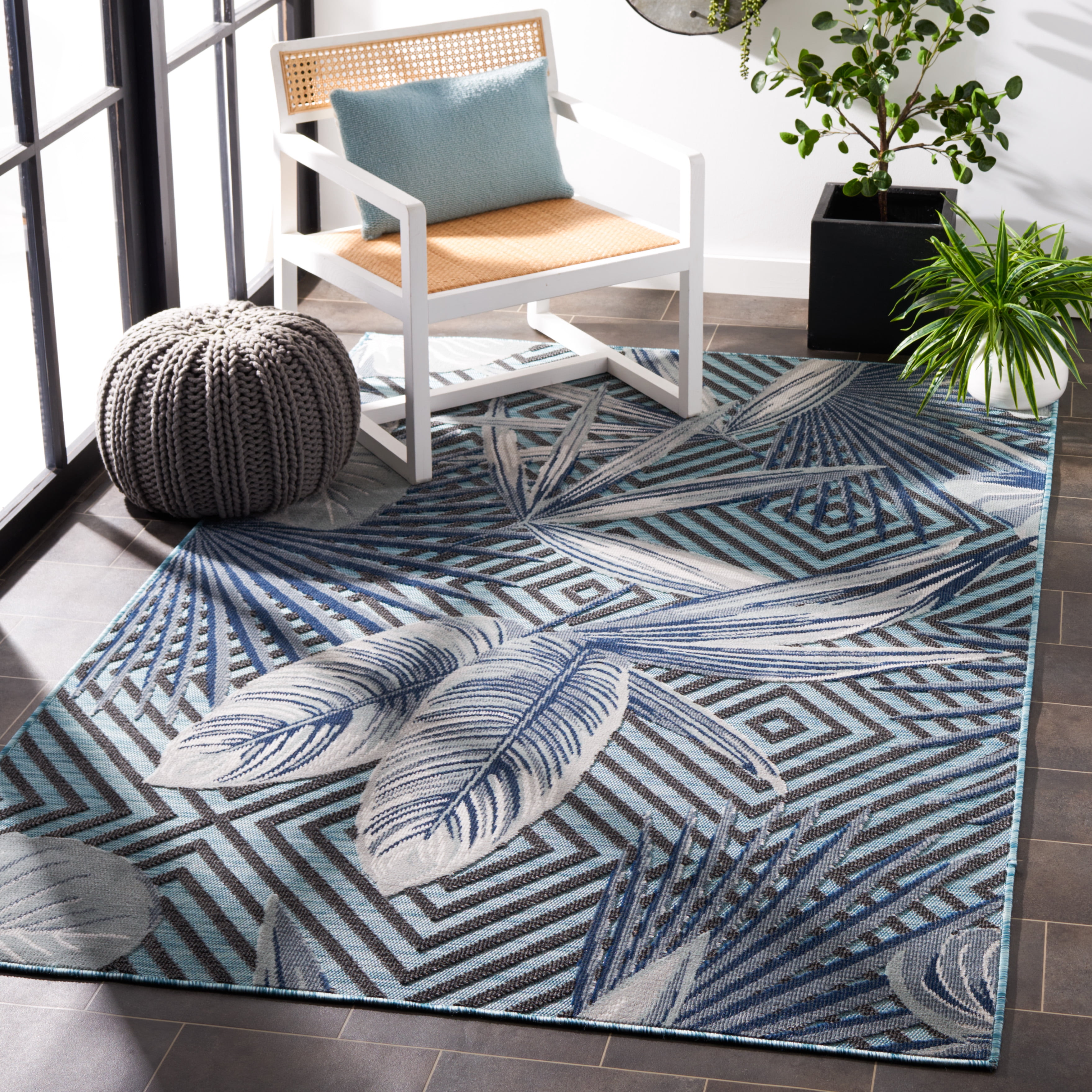 SAFAVIEH Cabana Salima Indoor/Outdoor Area Rug, Aqua/Navy, 5' x 8'