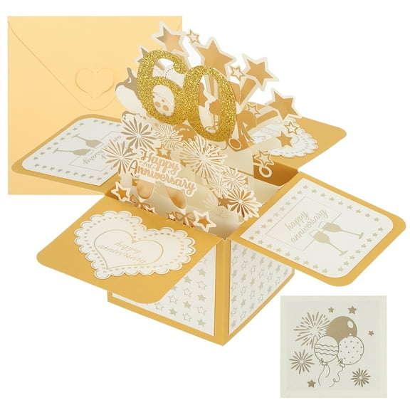 60 Year Anniversary Card, Happy Anniversary Cards Wedding Anniversary Card for Wife Men Her, Gold Tone