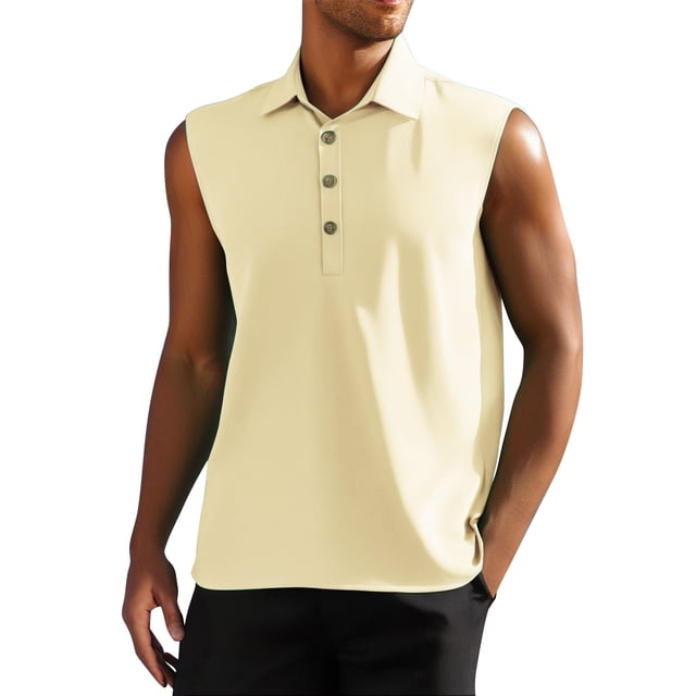 pstuiky Camiseta sin mangas para hombre, Chaleco informal sin mangas con botones y cuello abatible para hombre, de color liso, para verano Chaleco de hombre s
