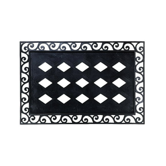 Evergreen Scroll Cutout Embossed Floor Mat Indoor Outdoor Rubber Tray 2'x3' Fits Embossed Doormats Size 30"x18" Black