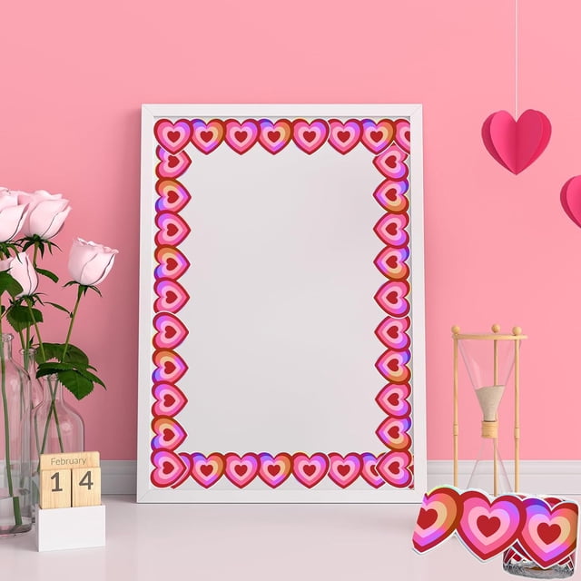 Ruban en Papier, 3 Po Saint-Valentin en Forme de Cœur Holographique Cœurs Rouges Autocollants Décoratifs Étiquettes