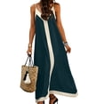 thumbnail image 3 of VBVC Women's Color Block Spaghetti Strap Maxi Dress , Ladies' V-Neck Sleeveless Summer Dress , A-Line Party Swing Dress For Women,Army Green,S-2XL, 3 of 8