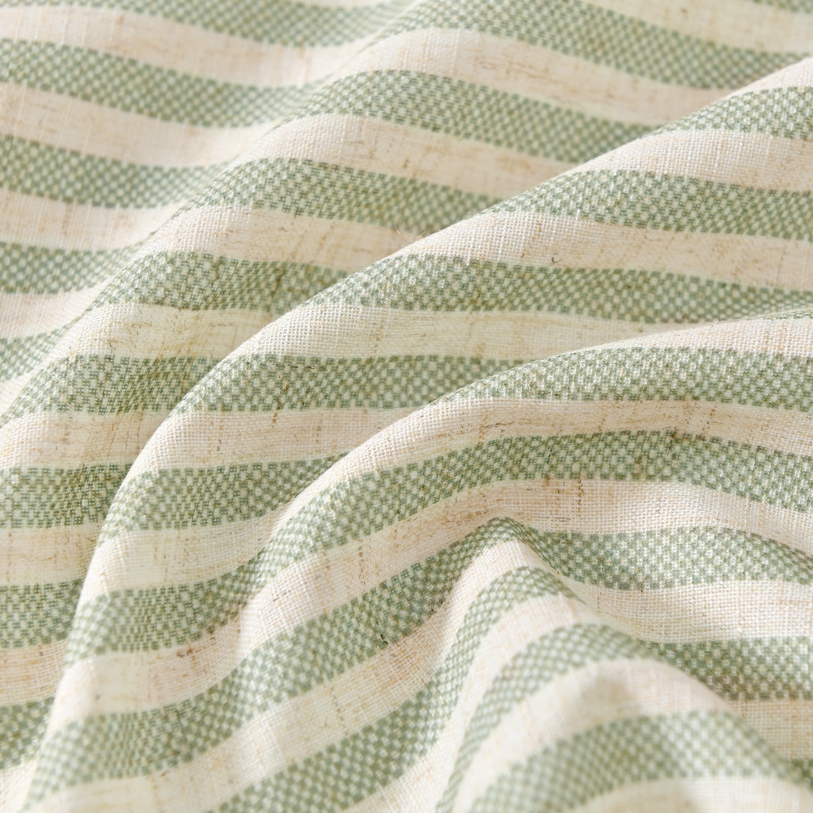 TOPICK Striped Kitchen Curtains and Valance Set 36 Inch Small Linen Curtains for Cafe Living Room Bathroom Farmhouse 3 Pieces Set Rod Pocket Green