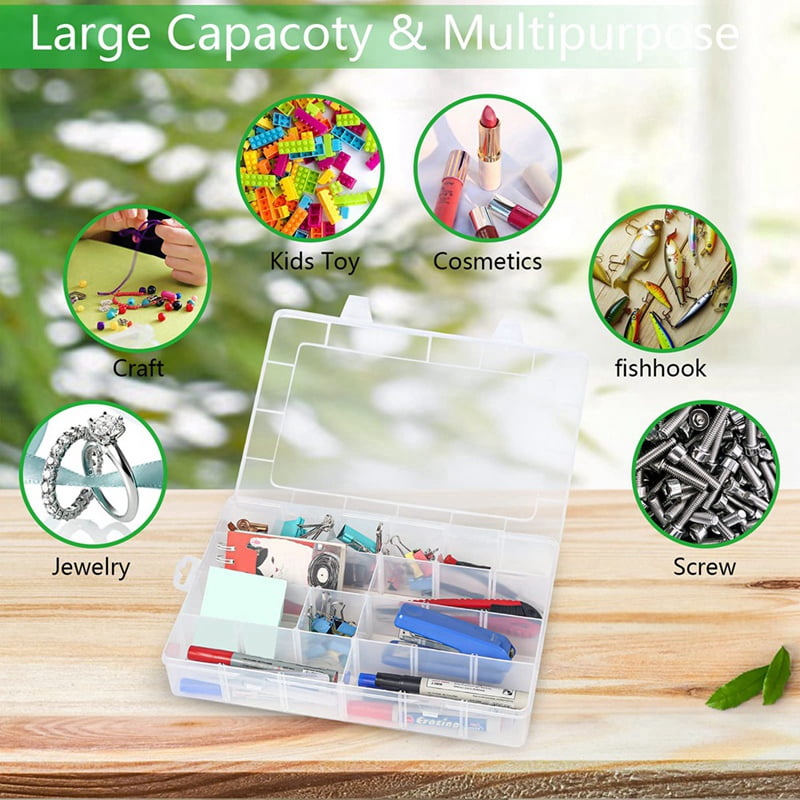 2X Large 24 Grids Plastic Organizer Box Adjustable Dividers,Clear Storage Box for Jewelry, Art DIY Crafts, Washi Tapes