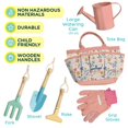 thumbnail image 3 of Kinderific Juego de herramientas de jardinería para niños STEM Incluye bolsa de mano, pala, regadera, rastrillo, tenedor, paleta y guantes (floral), 3 of 7