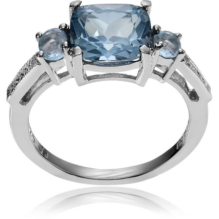Brinley Co. Women's White and Blue Topaz Sterling Silver 3-Stone Fashion Ring