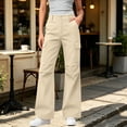 thumbnail image 2 of hoksml Women's High Waisted Wide Leg Cargo Pants Button Front Flap Pocket Baggy Trousers for Casual Streetwear, 2 of 8