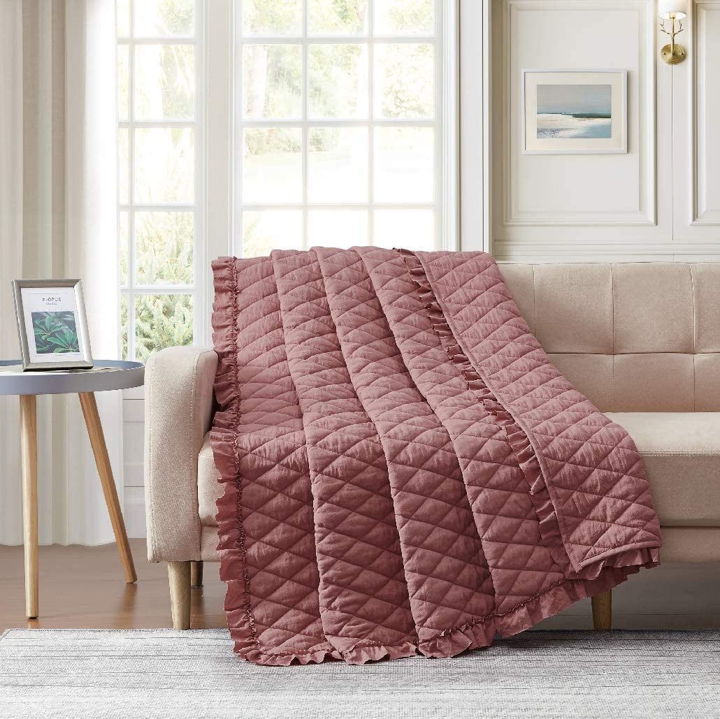 Bourina Quilted Throw Blanket with Ruffles PreWashed Microfiber Ultra