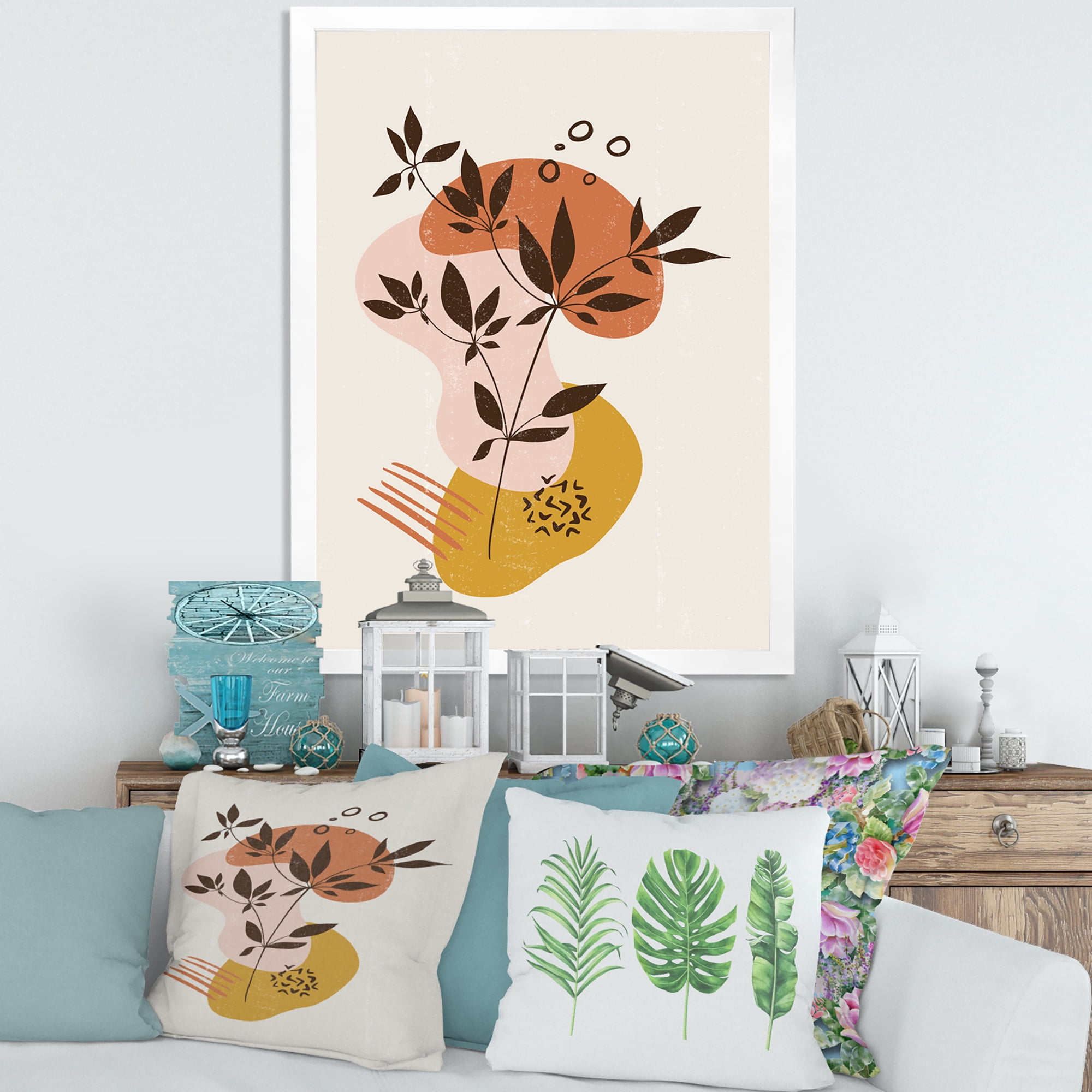 Designart 'Minimalist Shapes With Ancient Plant II' Modern Framed Art Print