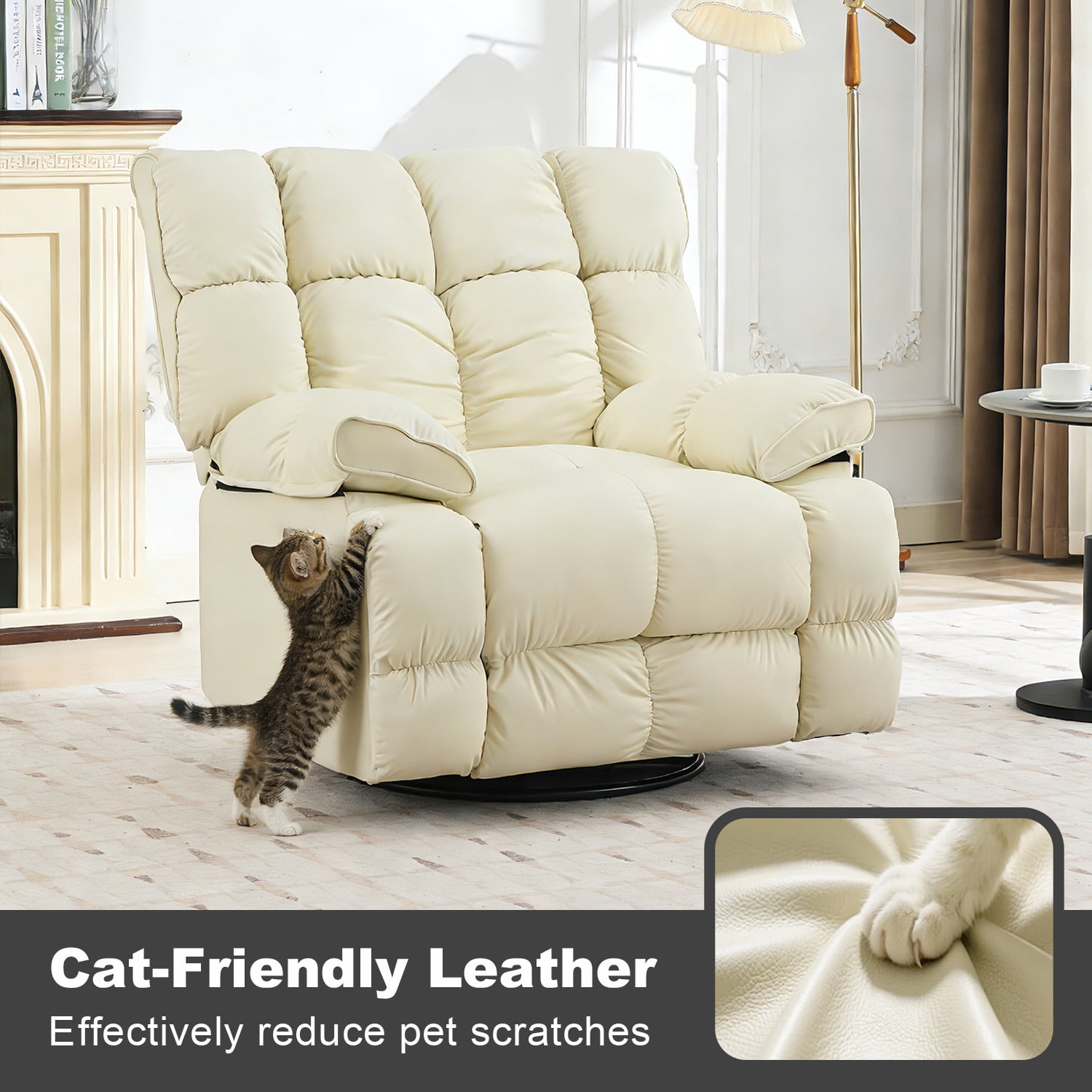 Pmango 2 Pack Pet-friendly Leather Recliner Chair Oversized, XXL Extra Wide Swivel Rocking Recliner, Nursery Single Sofa for Living Room, Electric Adjustable Reclining, USB & Type-C Port, Cream White