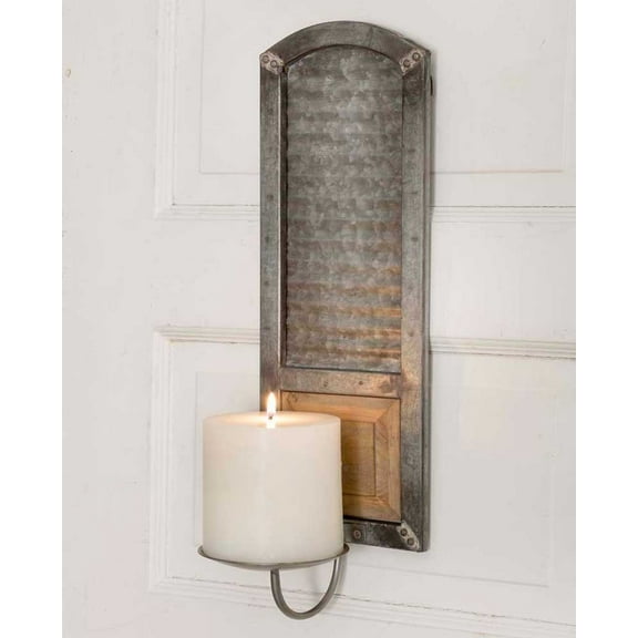 Rustic Metal Metal Washboard Pillar Candle Sconce