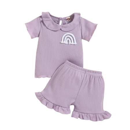 

nsendm Juniors Outfits for Teen Girls Toddler Gilrs Short Sleeve Rainbow Ribbed T Shirt Tops New Photo Prop Crib Purple 3-4 Years