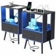 thumbnail image 3 of Spaco 2 Pack Modern Nightstand with Charging Station, Bedside Tables with LED Light and A Fabric Drawers, End Table, Black, 3 of 11