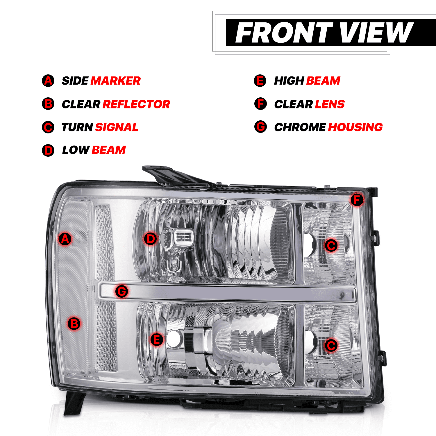 M-AUTO Headlamps Assembly Headlamps Replacement for 2007-2014 GMC Sierra Truck, Chrome Housing Clear Lens Clear Corner