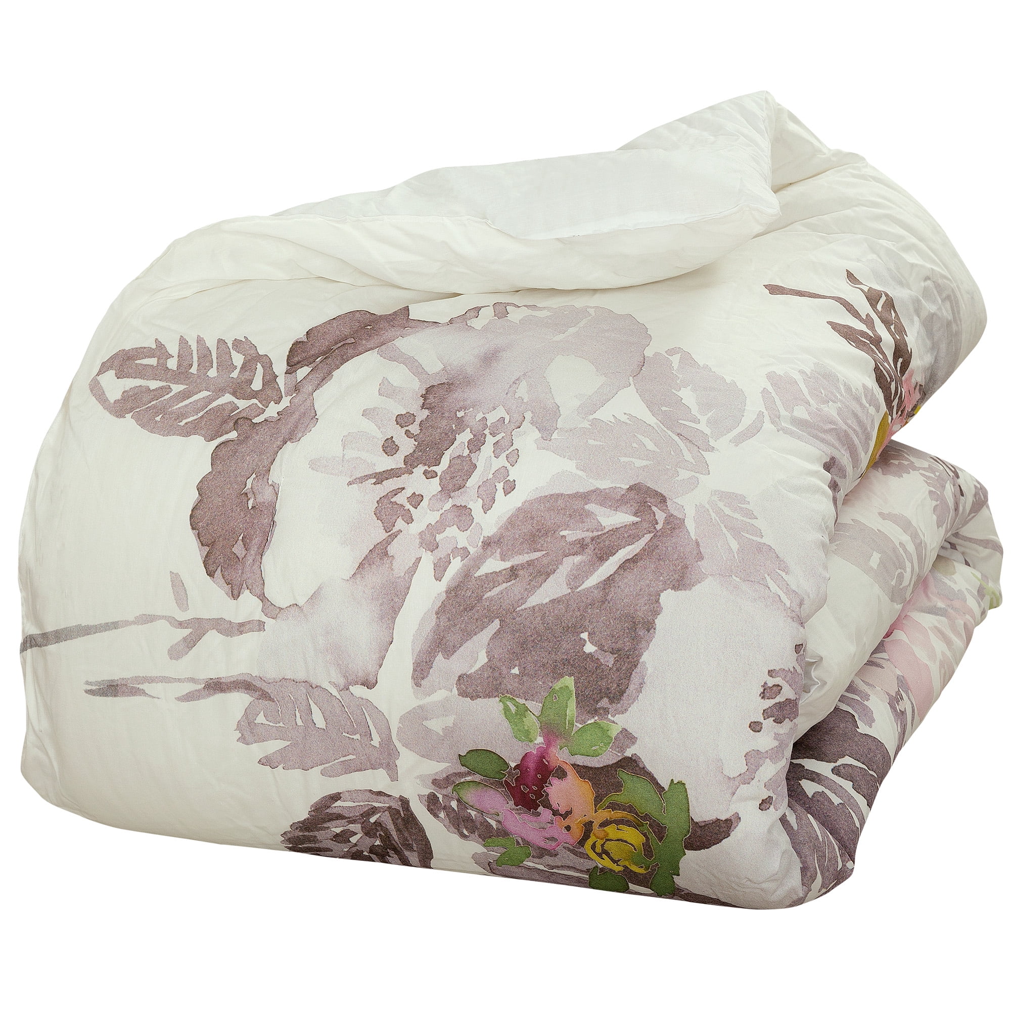 King 3-Piece Comforter Set, Brighton Grey & Blush Pink Watercolor Floral, 100% Cotton
