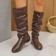 thumbnail image 6 of Goodw7 Women Soft Leather Knee High Boots, Pull On Ruched Flat Heel Bootie, Retro Casual Winter Shoes for Urban Walk Commute Dating Errands, 6 of 9