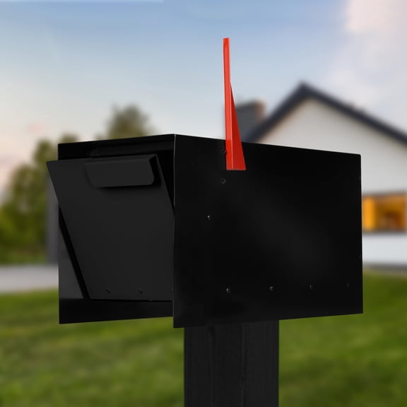 Ilyapa Modern Mailbox Design, Black Powder Coated, Tab Pull Handle, Steel Heavy Duty Curbside Welded Mail Box, Stainless Steel Hinges & Magnetic Door