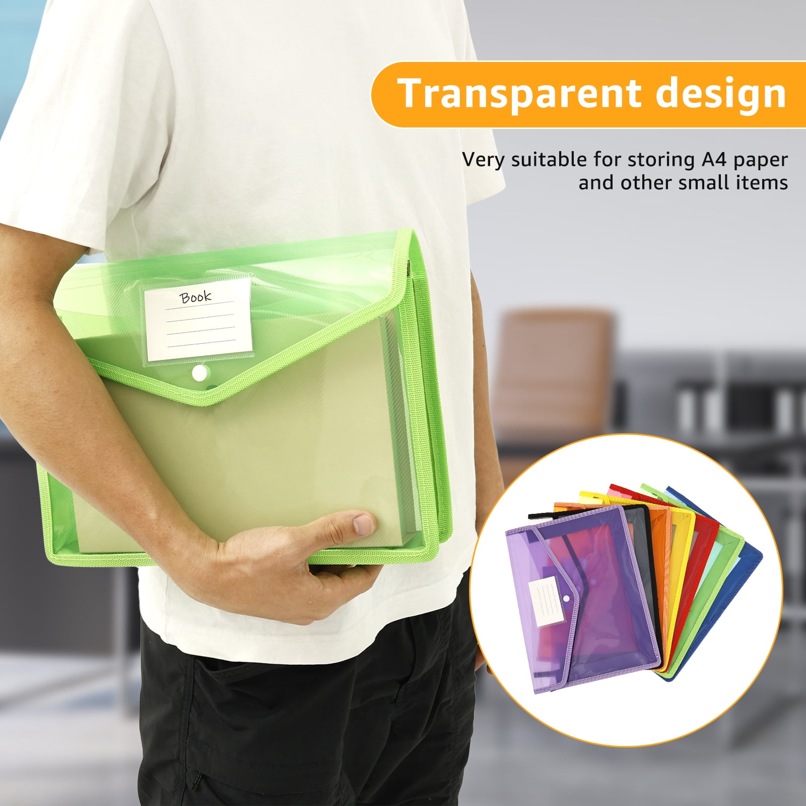 FKSZLL 14 Pack Plastic File Folder Expanding, Large Expandable Folder Transparent Storage Envelope Organizer for Document Letter Paper, File Accordion Folder for Office School, A4 Size
